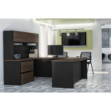 Inbox Zero Negin 106.3'' U-Shape Height Adjustable Desk with Inbox Zero Negin 106.3'' U-Shape Height Adjustable Desk with